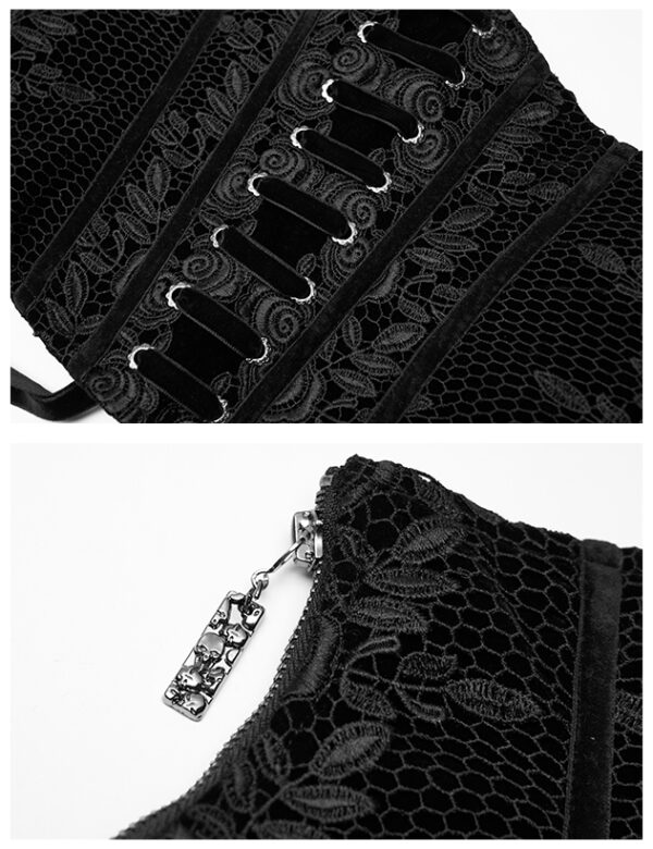 Ceinture corset en velours brodé Noir