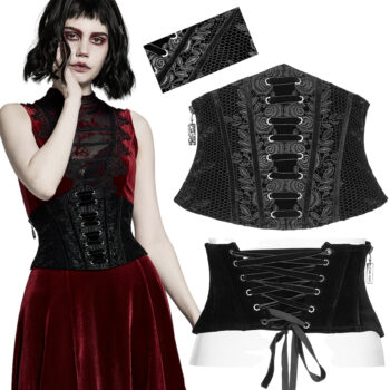 Ceinture corset en velours brodé Noir