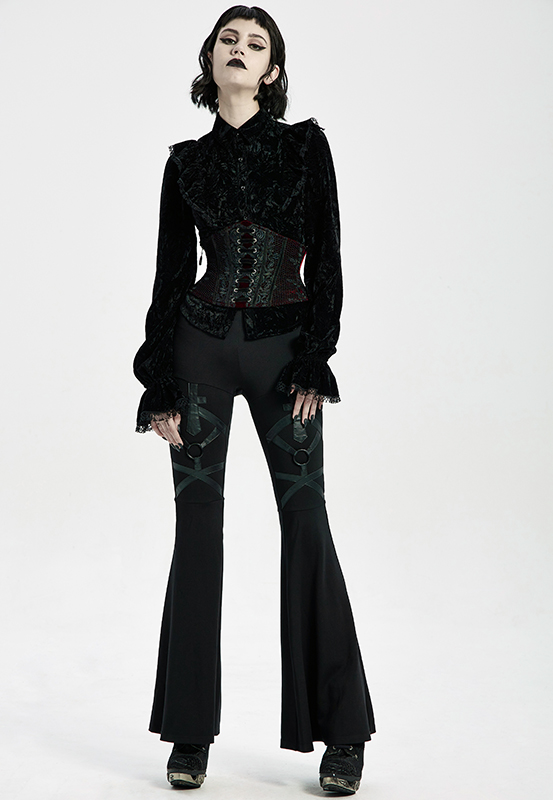 Ceinture corset en velours brodé Bordeaux