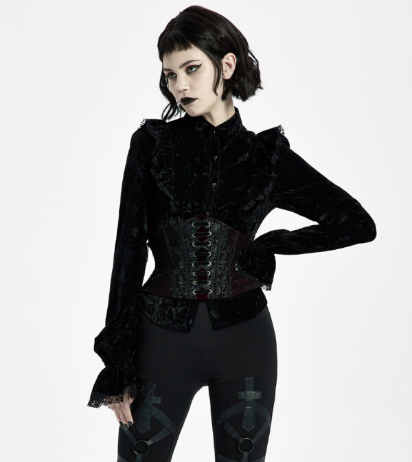 Ceinture corset en velours brodé Bordeaux