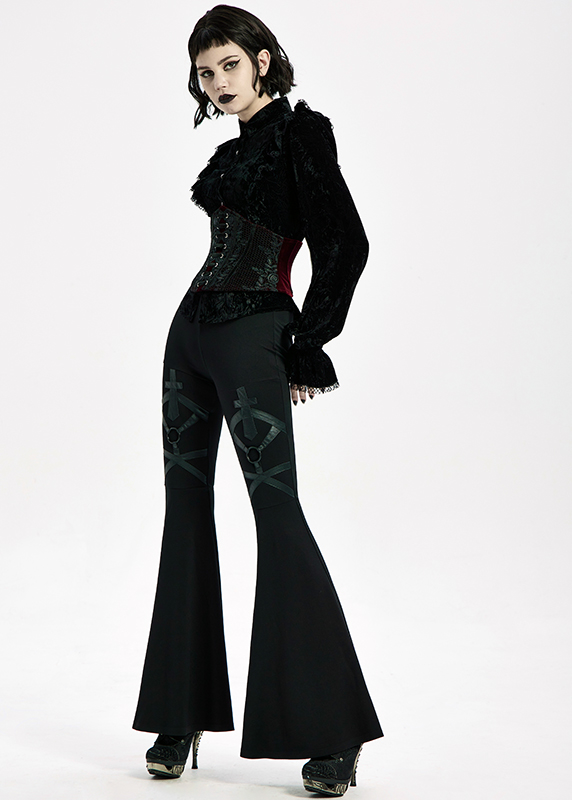 Ceinture corset en velours brodé Bordeaux