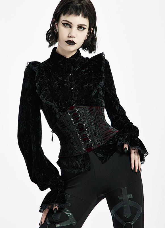 Ceinture corset en velours brodé Bordeaux