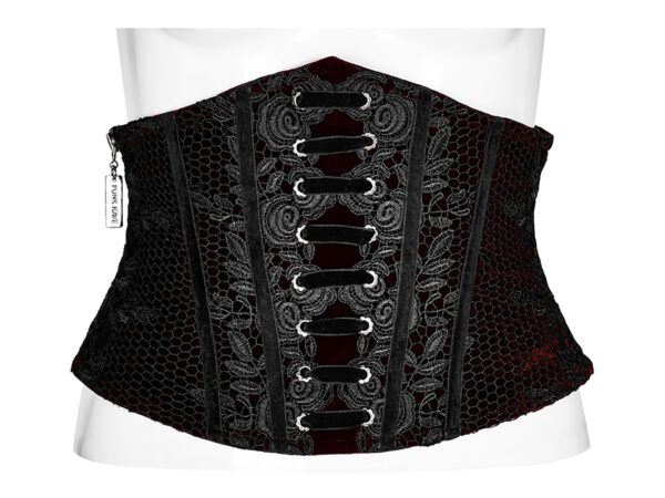 Ceinture corset en velours brodé Bordeaux