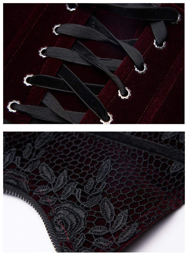 Ceinture corset en velours brodé Bordeaux