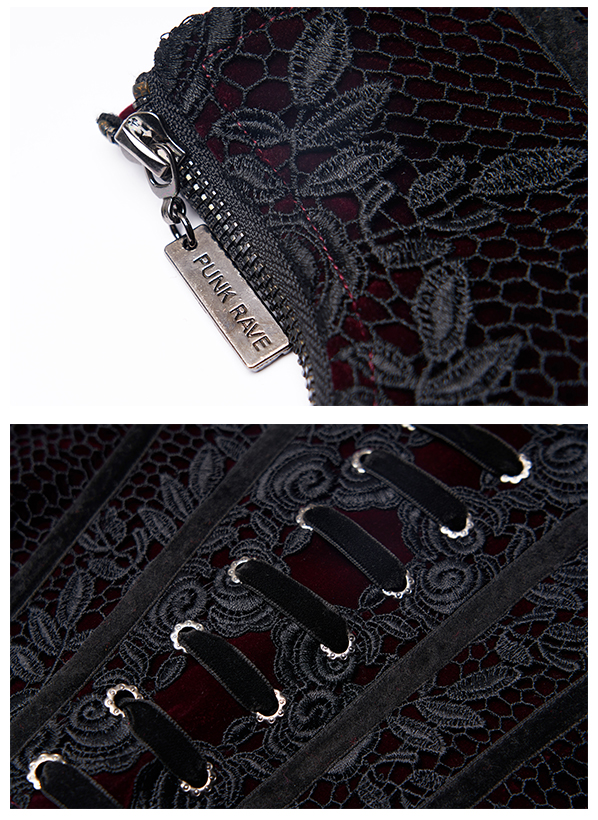 Ceinture corset en velours brodé Bordeaux