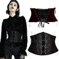 Ceinture corset velours brodé gothique Punk Rave WS-426-RD.