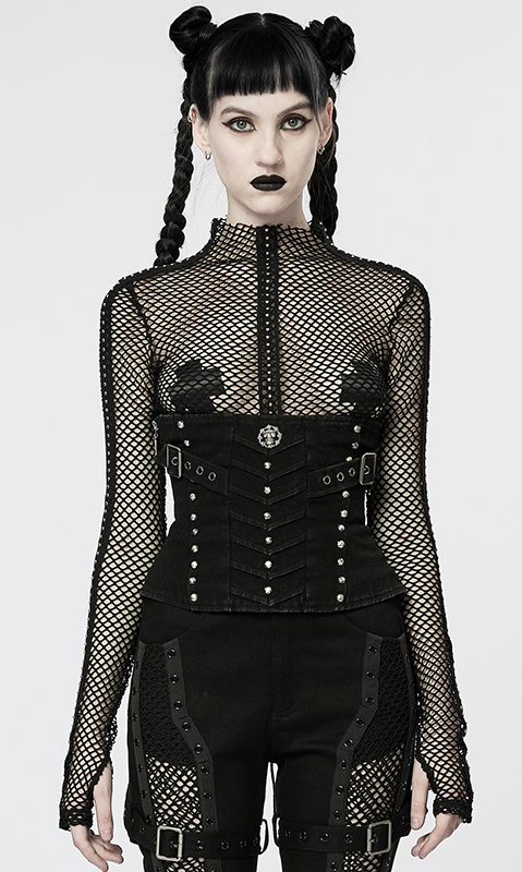 Corset sous-poitrine en jeans à clous et tête de mort Corset sous-poitrine en jeans à clous et tête de mort