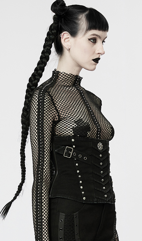 Corset sous-poitrine en jeans à clous et tête de mort Corset sous-poitrine en jeans à clous et tête de mort