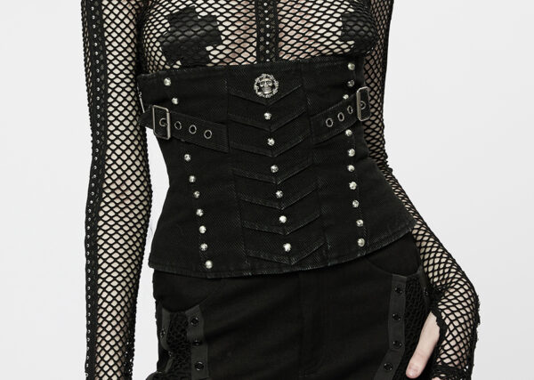 Corset sous-poitrine en jeans à clous et tête de mort Corset sous-poitrine en jeans à clous et tête de mort