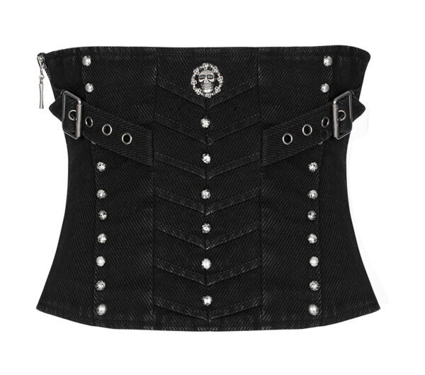 Corset sous-poitrine en jeans à clous et tête de mort Corset sous-poitrine en jeans à clous et tête de mort