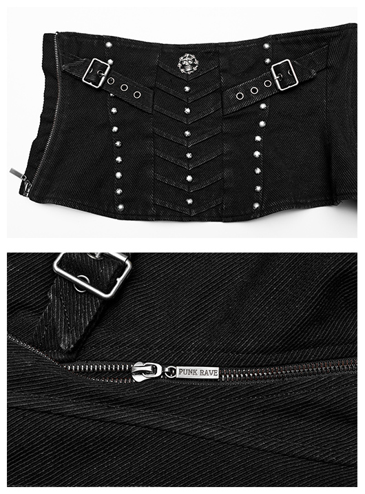 Corset sous-poitrine en jeans à clous et tête de mort Corset sous-poitrine en jeans à clous et tête de mort