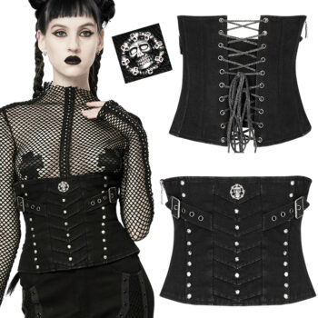 Corset sous-poitrine en jeans à clous et tête de mort