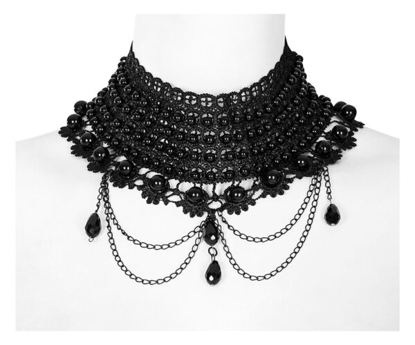 Collier en broderies à perles et chaînes Collier en broderies à perles et chaînes