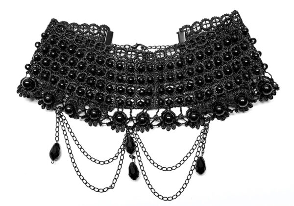 Collier en broderies à perles et chaînes Collier en broderies à perles et chaînes