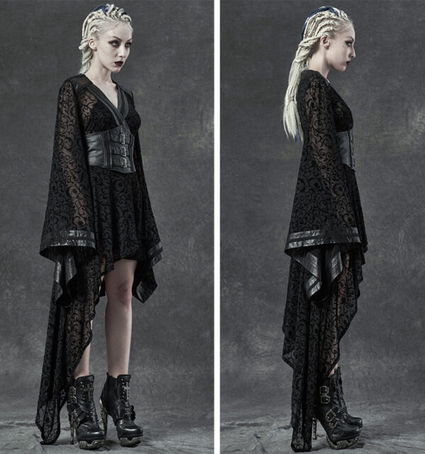 Veste robe kimono en dentelle avec Obi en cuir végan