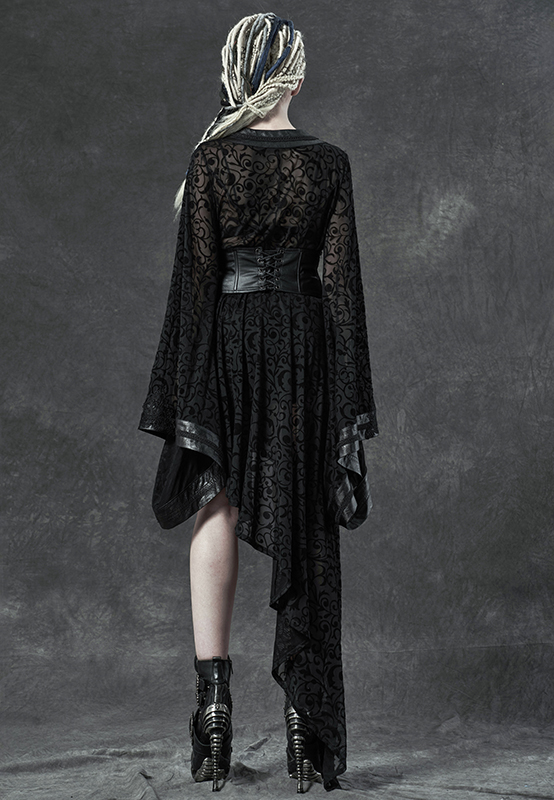 Veste robe kimono en dentelle avec Obi en cuir végan