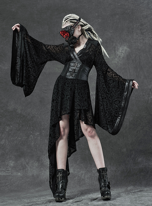 Veste robe kimono en dentelle avec Obi en cuir végan