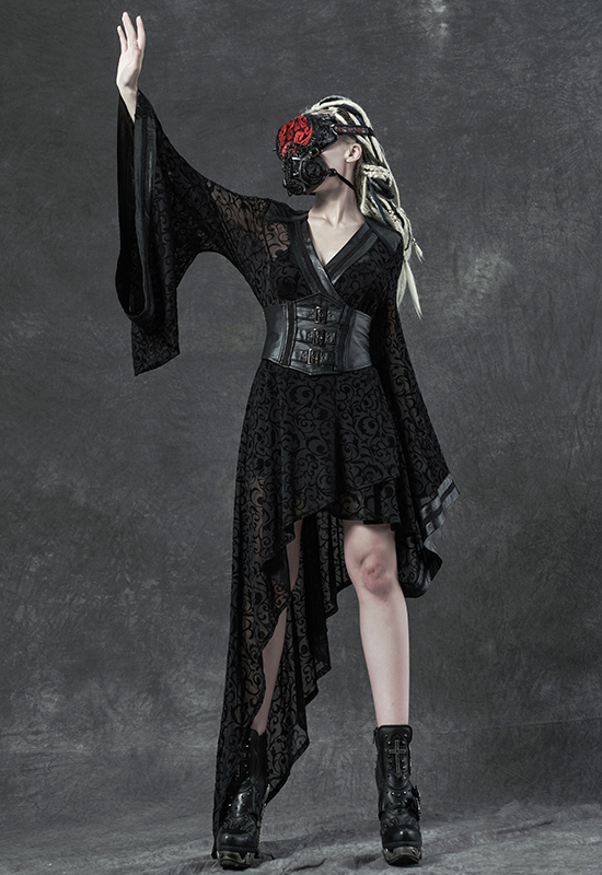 Veste robe kimono en dentelle avec Obi en cuir végan