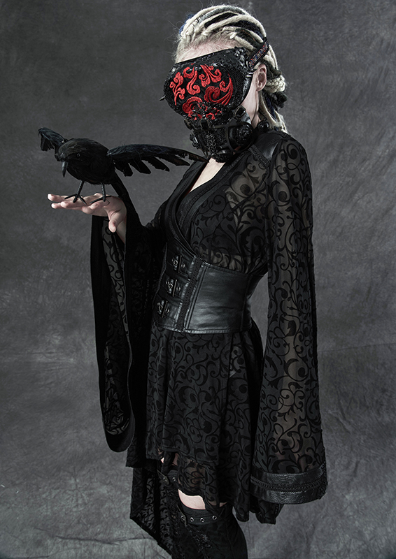 Veste robe kimono en dentelle avec Obi en cuir végan