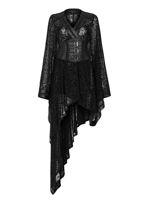 Veste robe kimono en dentelle avec Obi en cuir végan