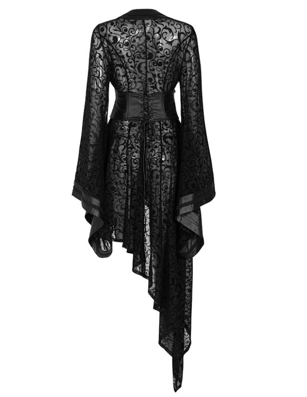 Veste robe kimono en dentelle avec Obi en cuir végan