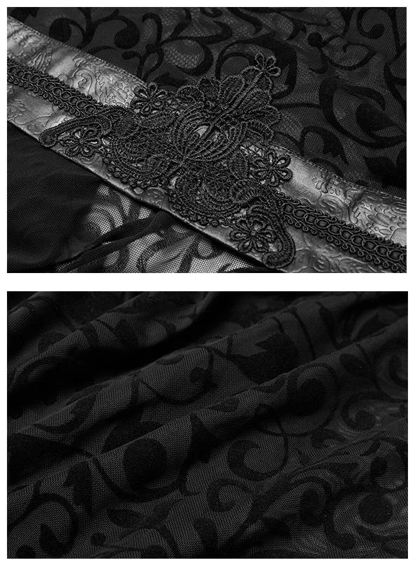 Veste robe kimono en dentelle avec Obi en cuir végan