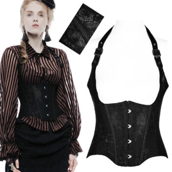 Corset gilet à bretelles et dentelle Noir