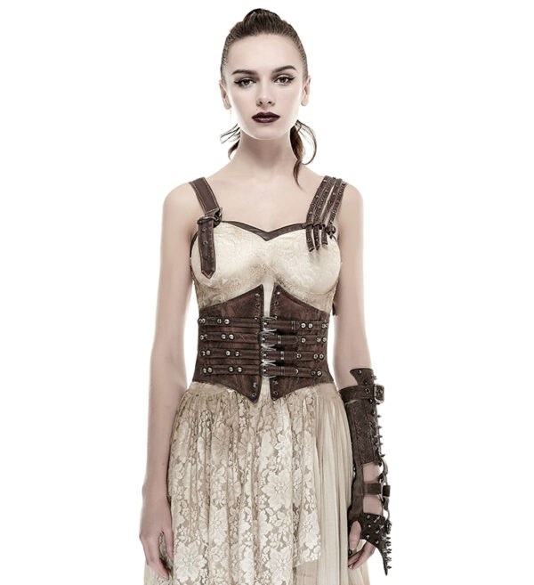 Ceinture corset en cuir végan à sangles Café