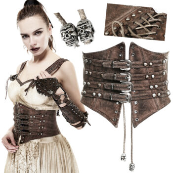 Ceinture corset en cuir végan à sangles Café