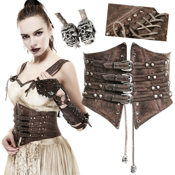 Ceinture corset en cuir végan à sangles Café