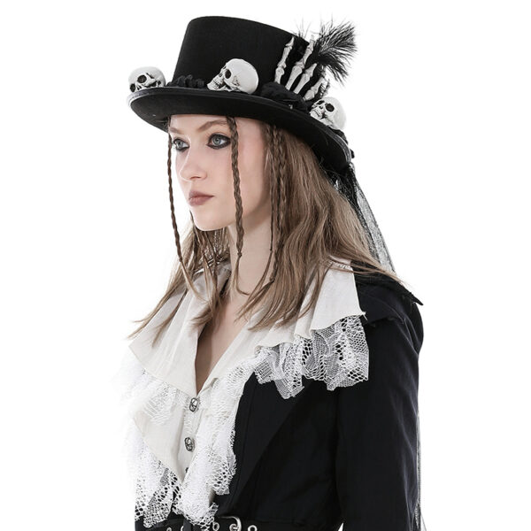 Chapeau vaudou à têtes de mort et voile