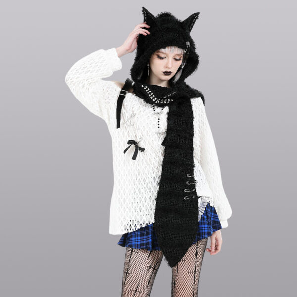 Bonnet écharpe à oreilles de chat et clous