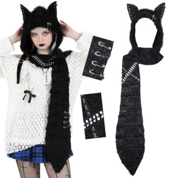 Bonnet écharpe à oreilles de chat et clous