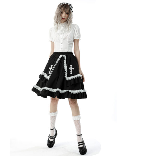 Jupe gothique lolita à croix et dentelle contrastantes