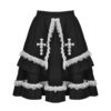 Jupe gothique lolita à croix et dentelle contrastantes