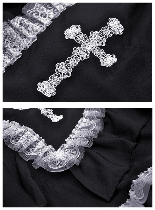 Jupe gothique lolita à croix et dentelle contrastantes