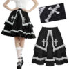 Jupe gothique lolita à croix et dentelle contrastantes