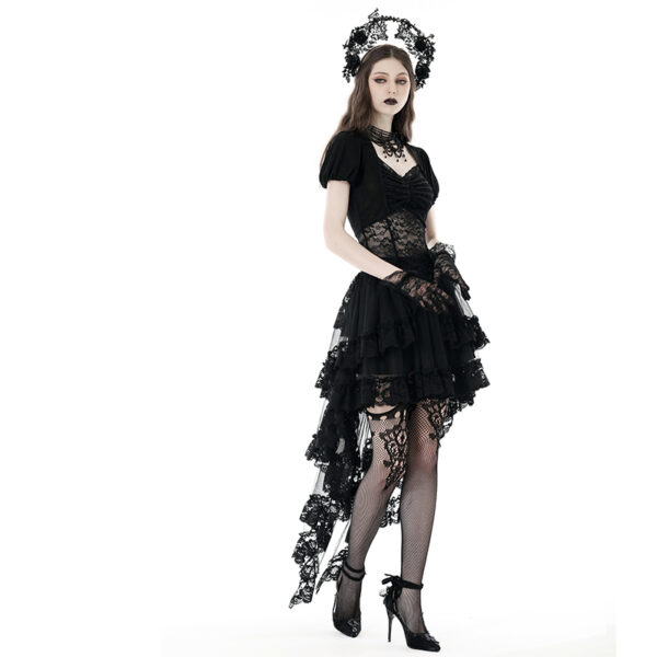 Jupe jupon à traîne en dentelle noire