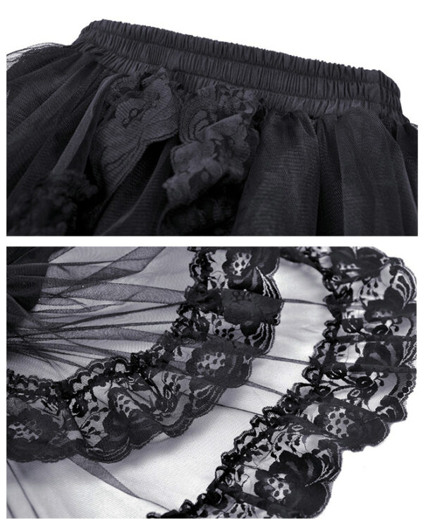 Jupe jupon à traîne en dentelle noire