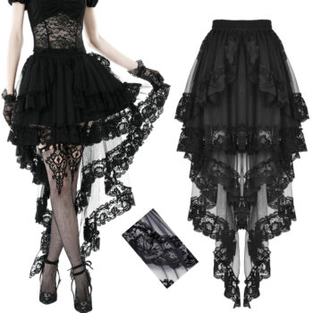 Jupe jupon à traîne en dentelle noire