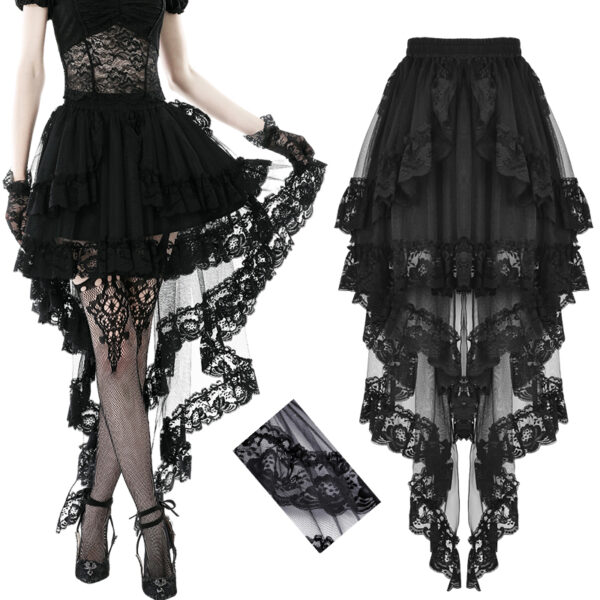 Jupe jupon à traîne en dentelle noire