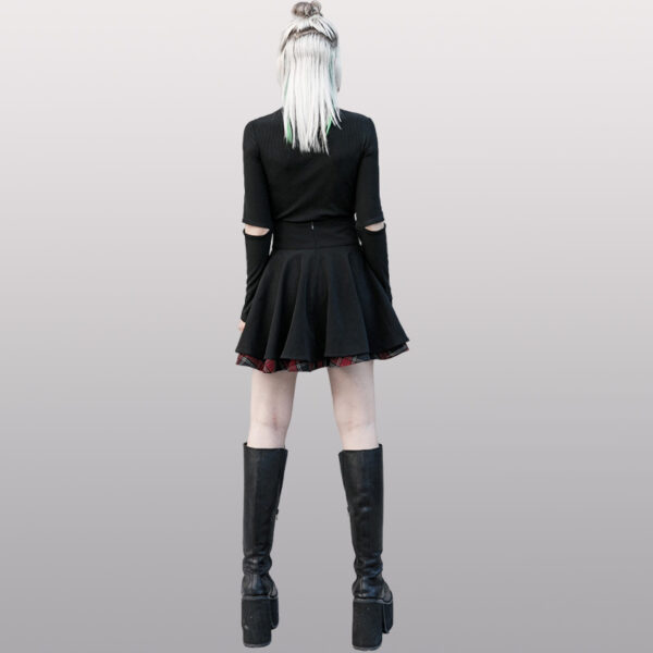 Jupe patineuse noire à inserts écossais