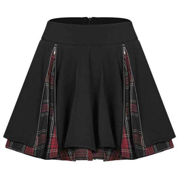 Jupe patineuse noire à inserts écossais