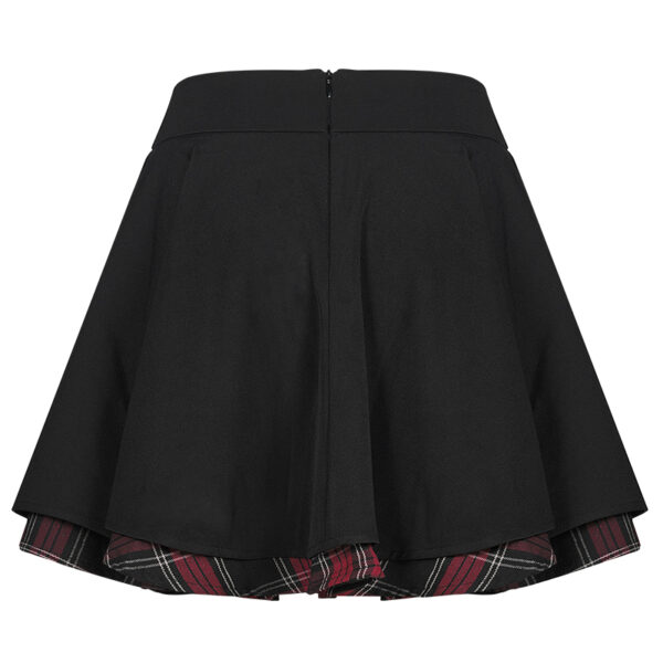 Jupe patineuse noire à inserts écossais