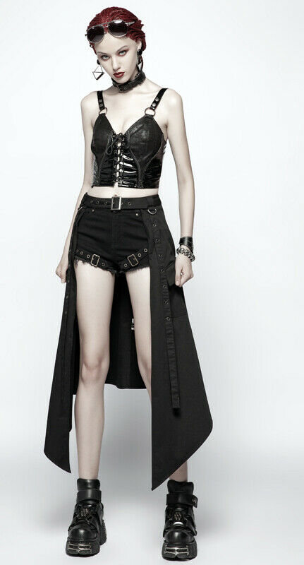 Demi-jupe asymétrique à sangles Noire