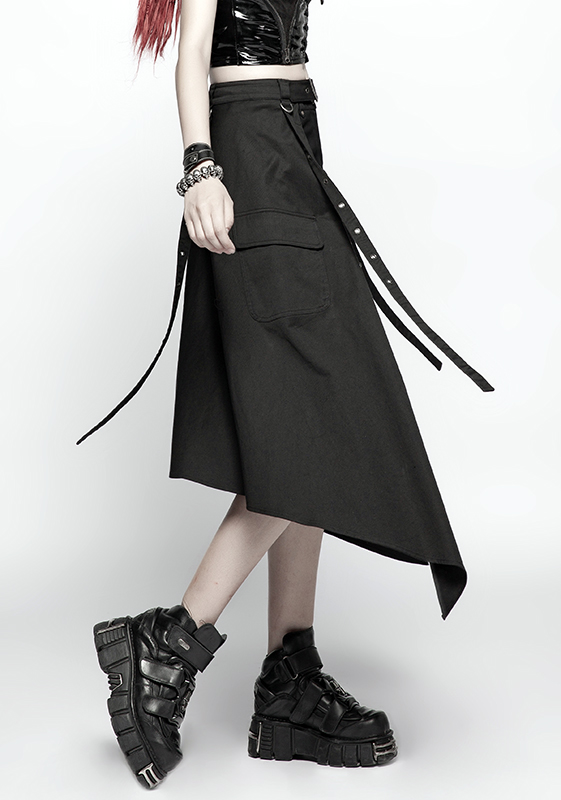 Demi-jupe asymétrique à sangles Noire