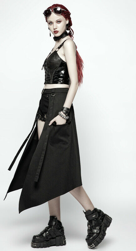 Demi-jupe asymétrique à sangles Noire