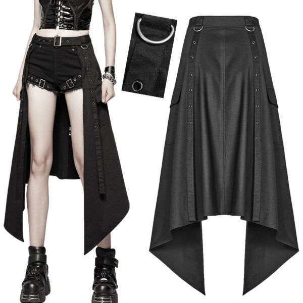 Demi-jupe asymétrique à sangles Noire