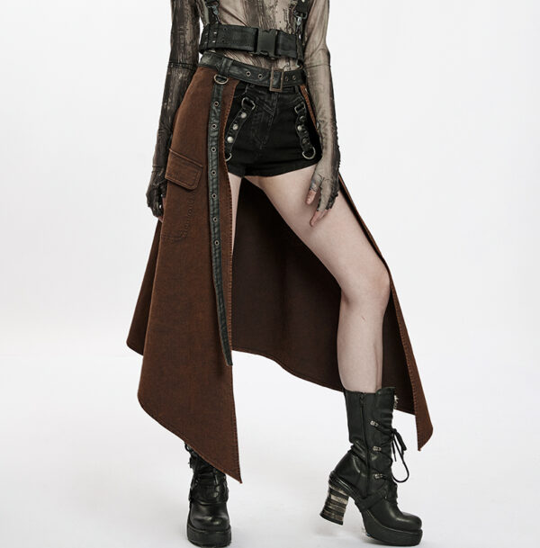 Demi-jupe asymétrique à sangles Café
