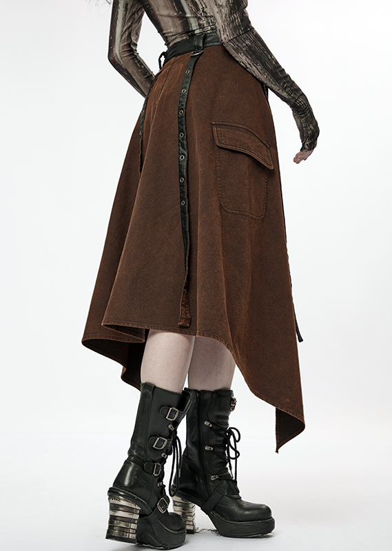 Demi-jupe asymétrique à sangles Café